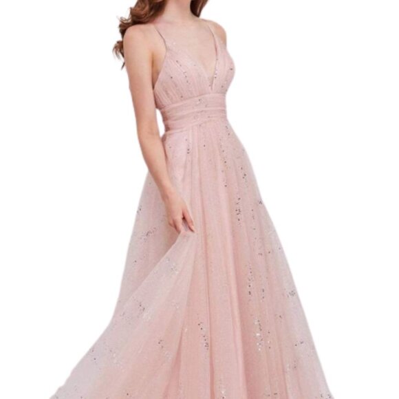 NWT J'Adore Dresses J16052 Sparkle Tulle Prom Dress Cream Size 10 - Picture 1 of 7